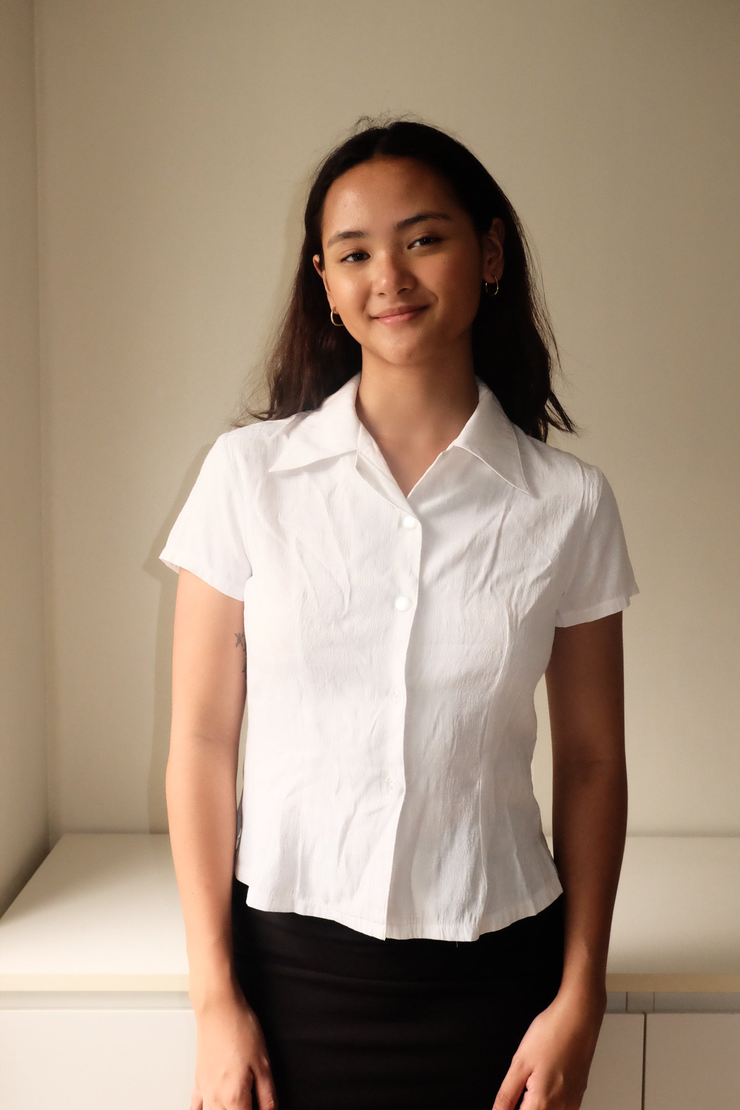 T61 Vintage Cotton Collared Poplin Top