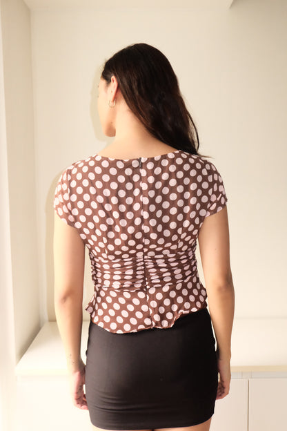 T07 Vintage Connected Silk Polka Dot Blouse