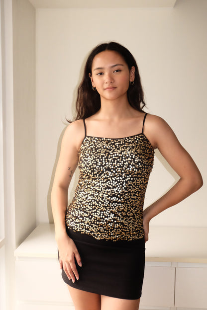 T09 Vintage Sequin Gold Black Top