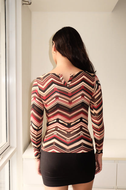 Joan Top in Vintage Red Chevron XS-M