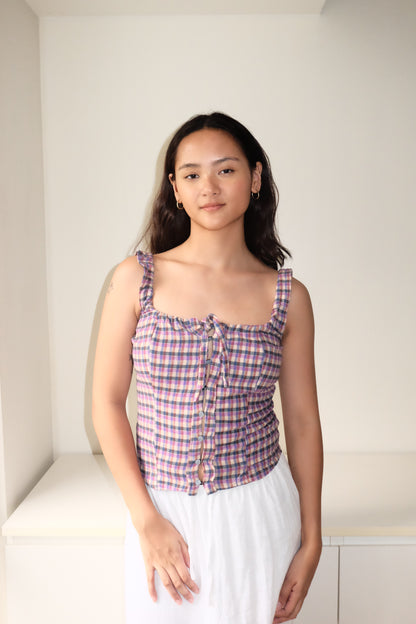 Amelie Top in Purple Plaid S-M