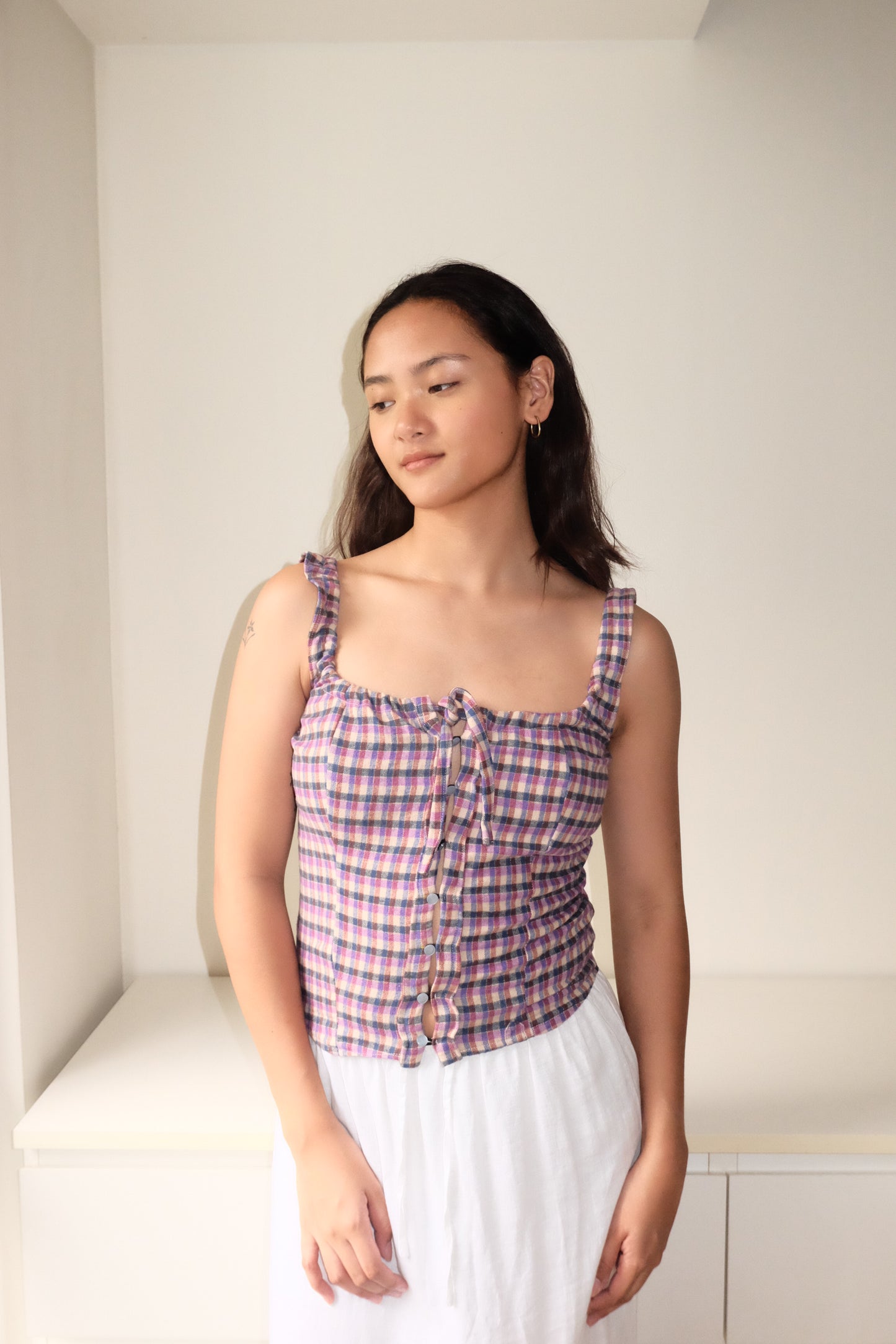 Amelie Top in Purple Plaid S-M