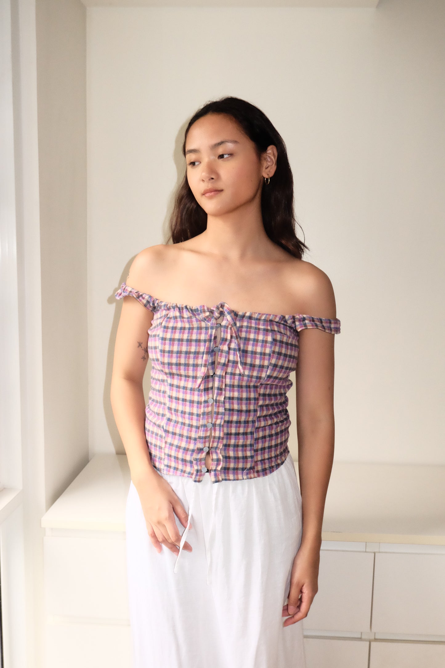 Amelie Top in Purple Plaid S-M