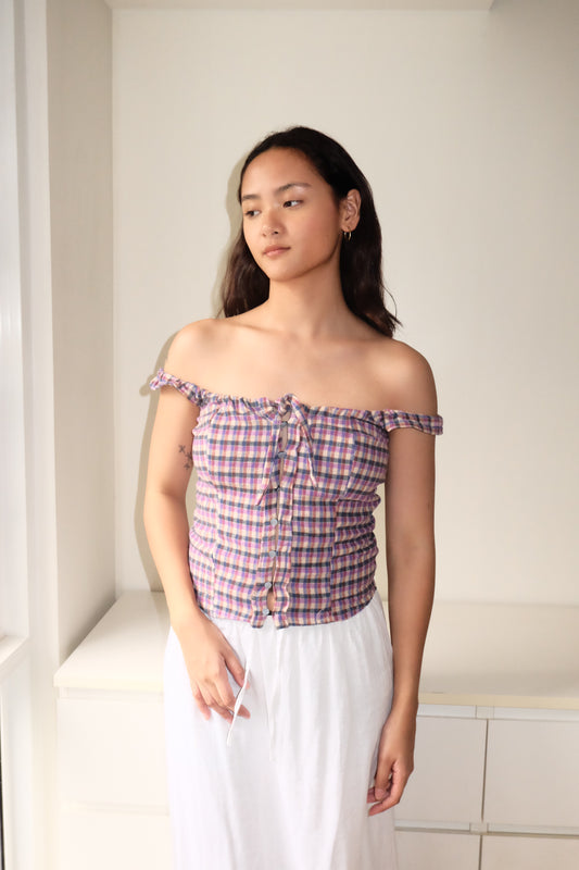 Amelie Top in Purple Plaid S-M