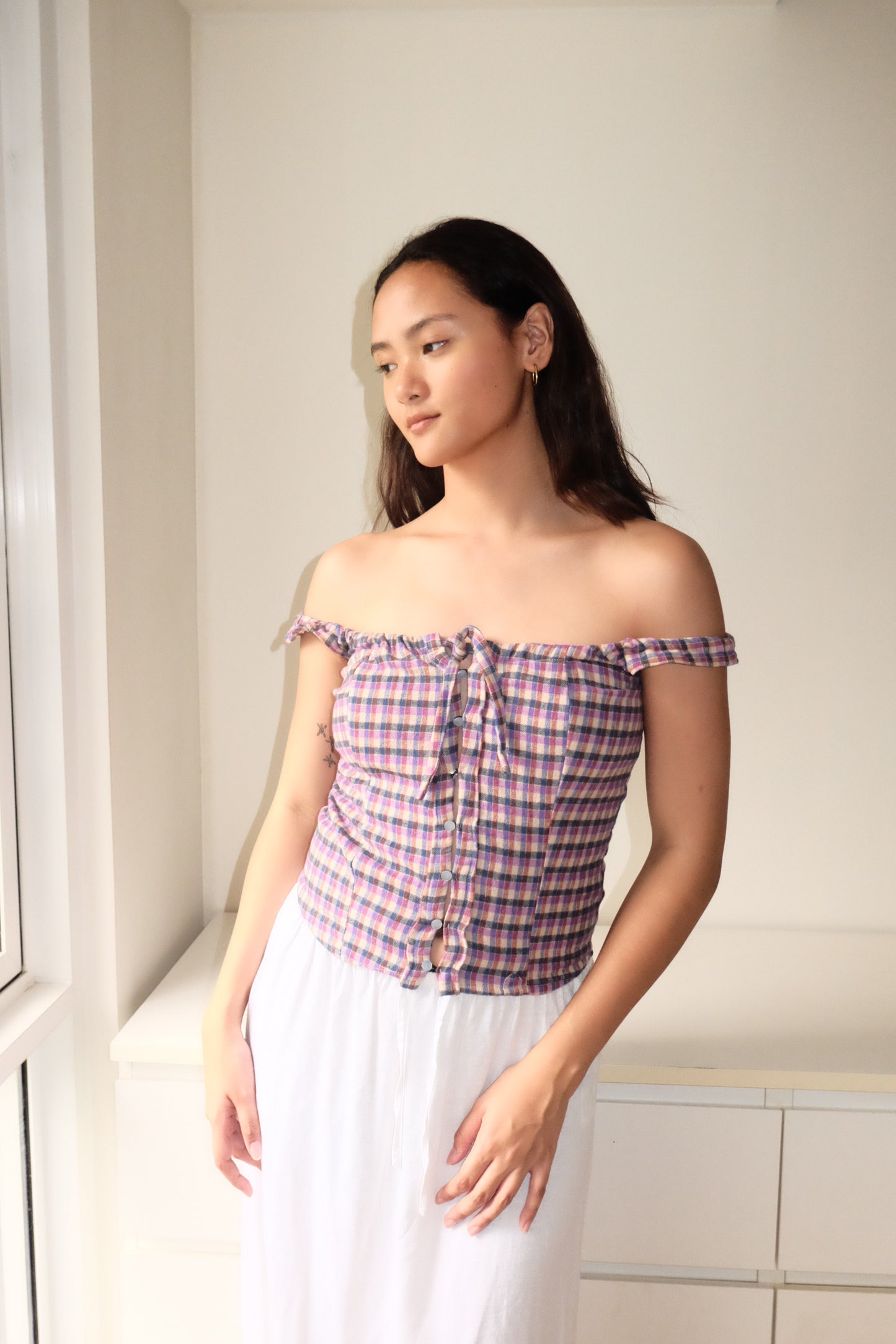 Amelie Top in Purple Plaid S-M