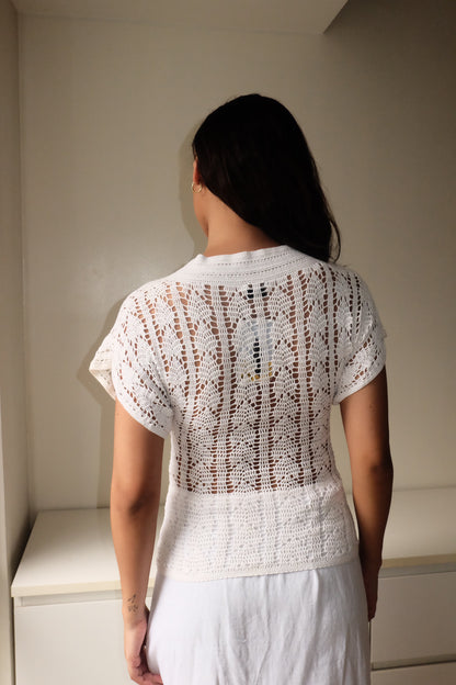 T30 Vintage Crochet White Butterfly Top