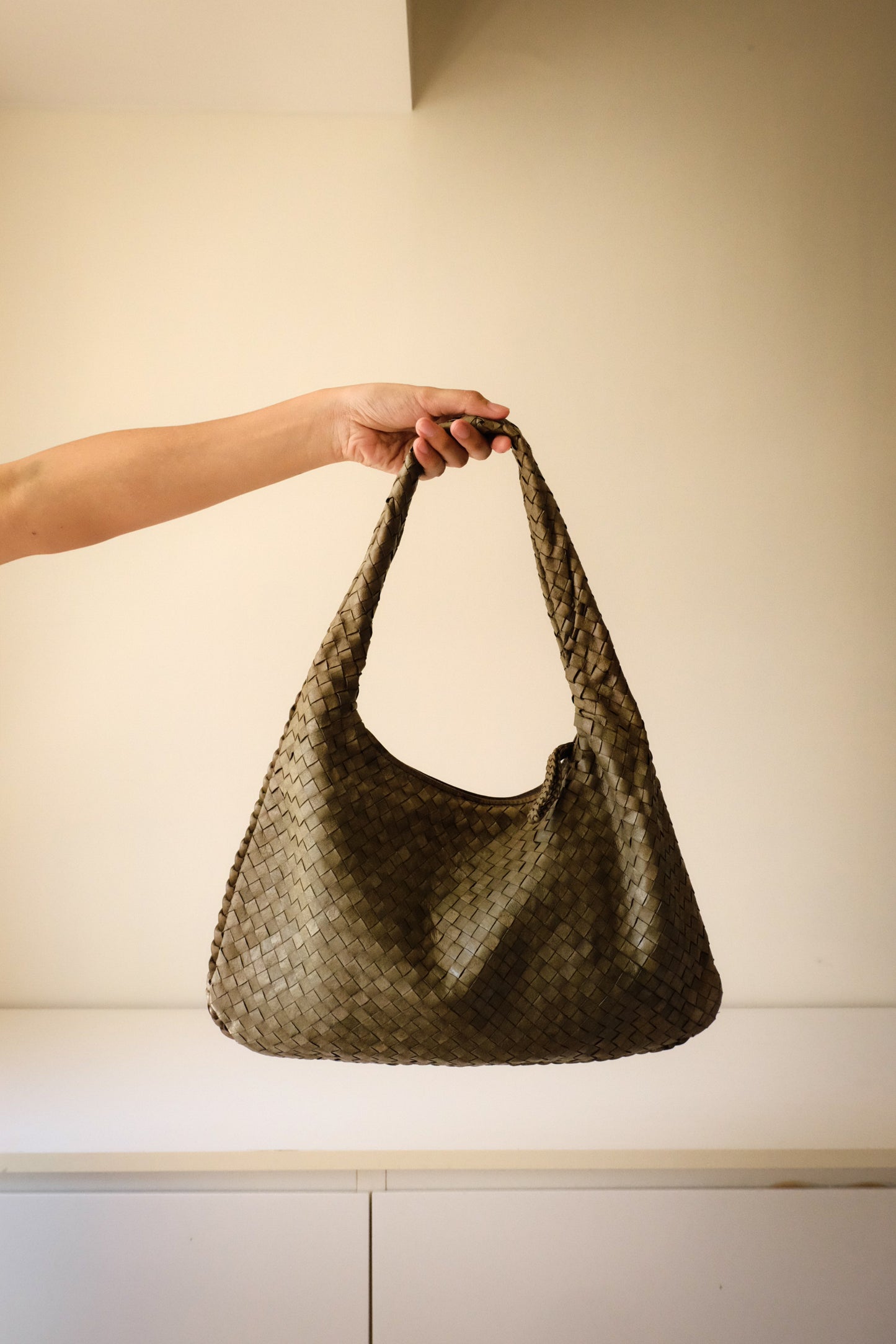 S03 Vintage Green Genuine Leather Weave Bag