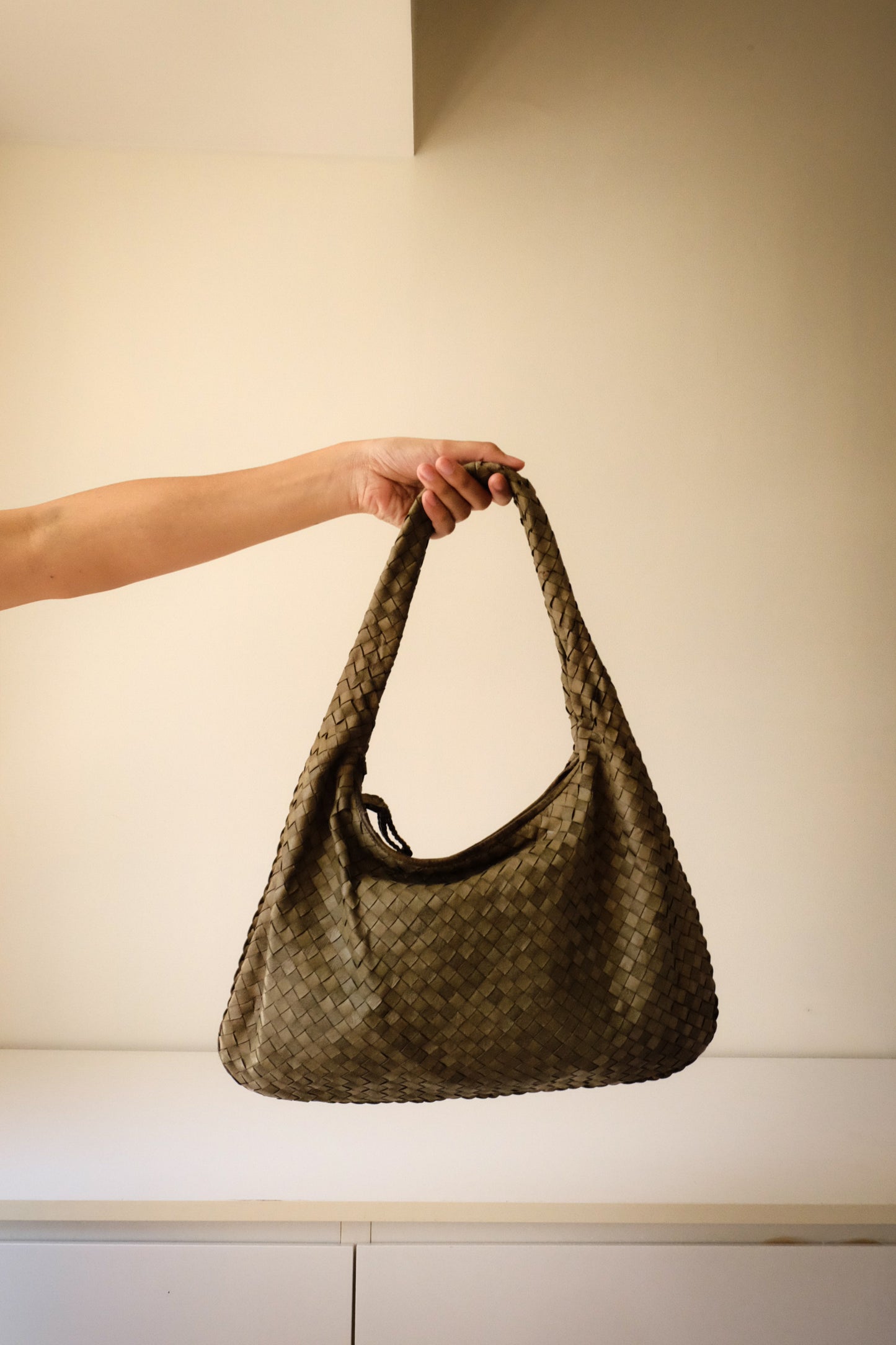 S03 Vintage Green Genuine Leather Weave Bag