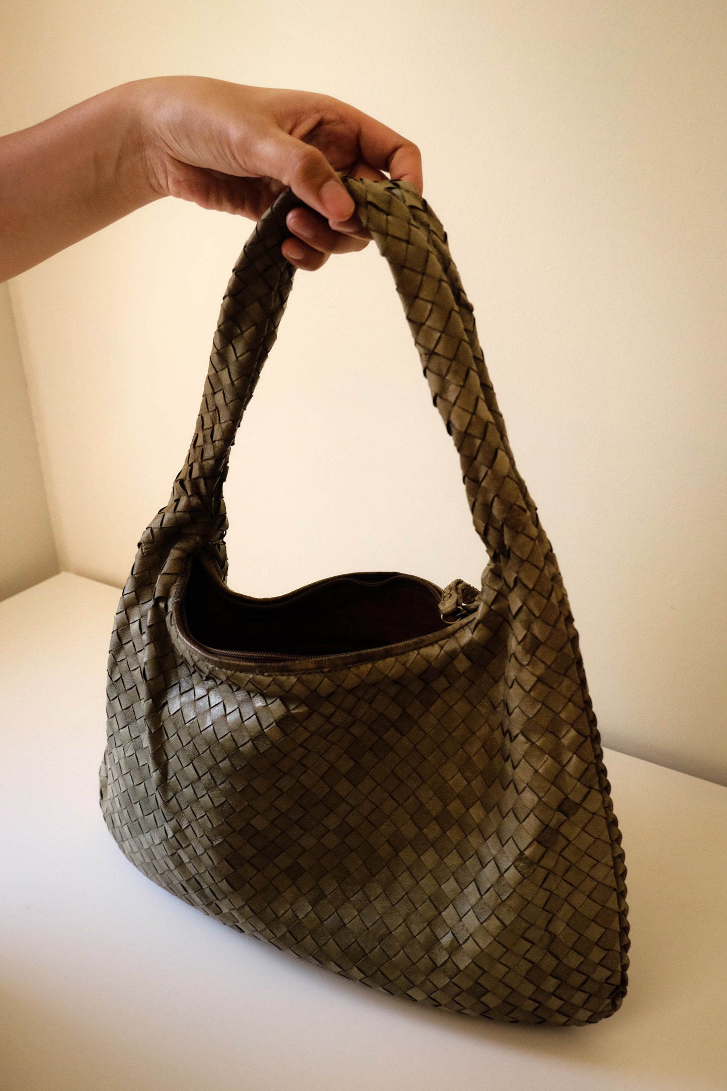 S03 Vintage Green Genuine Leather Weave Bag