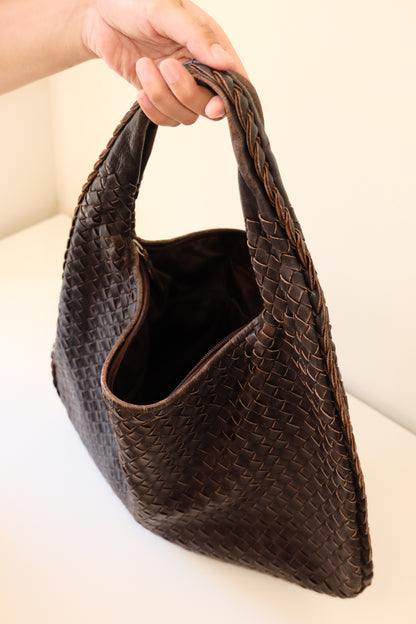 S01 Vintage Brown Genuine Leather Weave Shoulder Bag