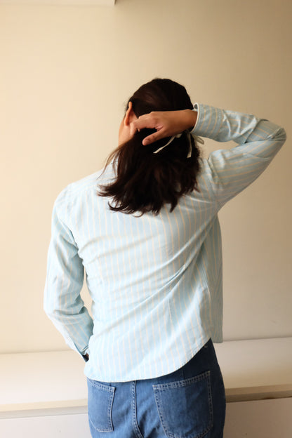 T55 Vintage Ralph Lauren Baby Blue Striped Button Down Polo