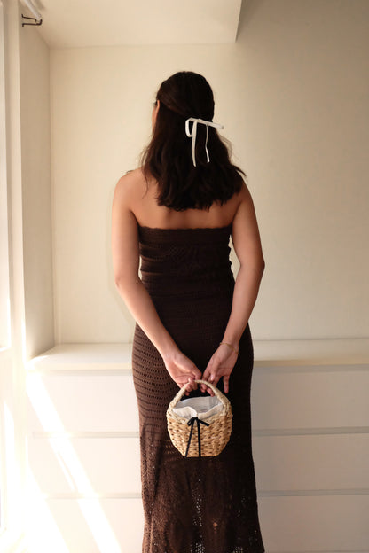 D35 Vintage Most Beautiful Brown Tube Crochet Dress