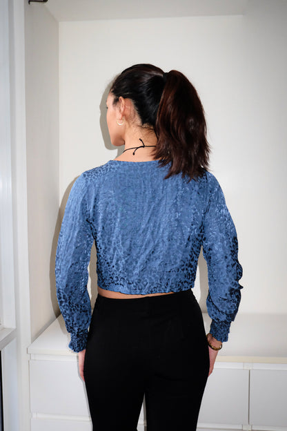 T40 Vintage Silk Blue Long Sleeve Top