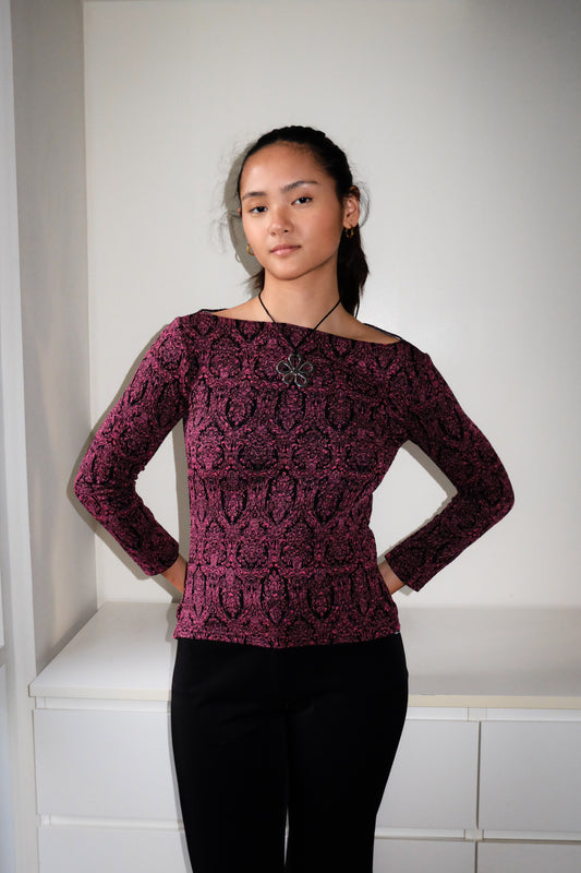 Joan Long Sleeve Top in Purple Toile M-L