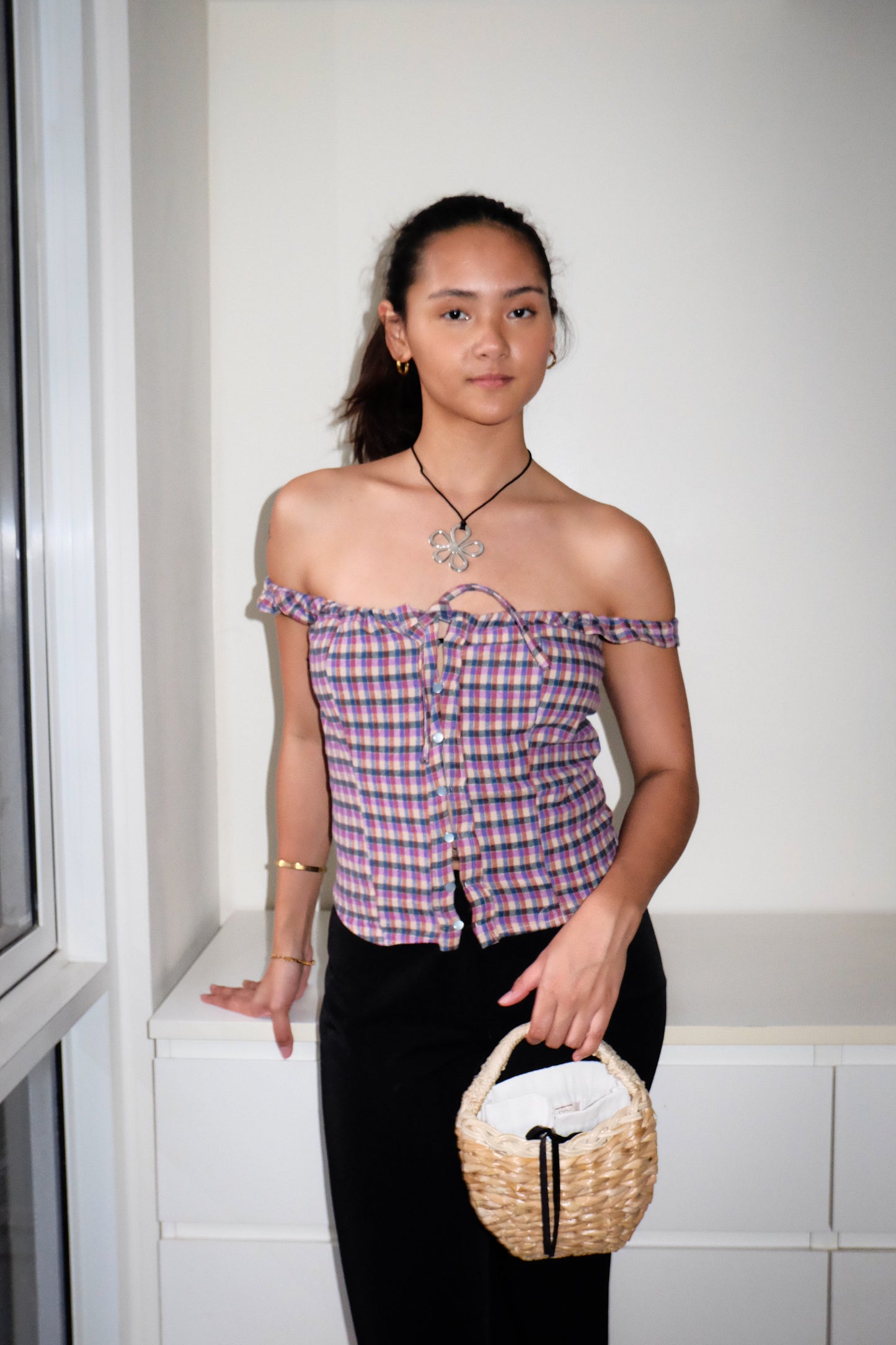 Amelie Top in Purple Plaid S-M