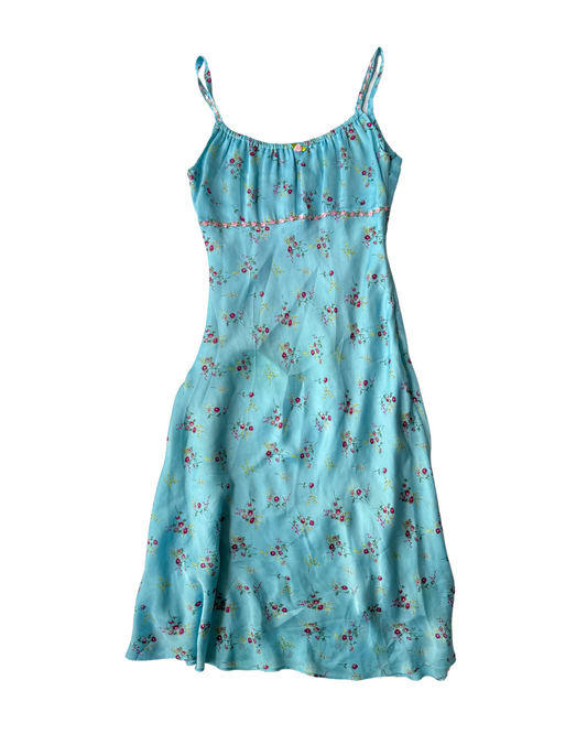 D30 Vintage Floral Blue & Pink Milkmaid Bias Dress