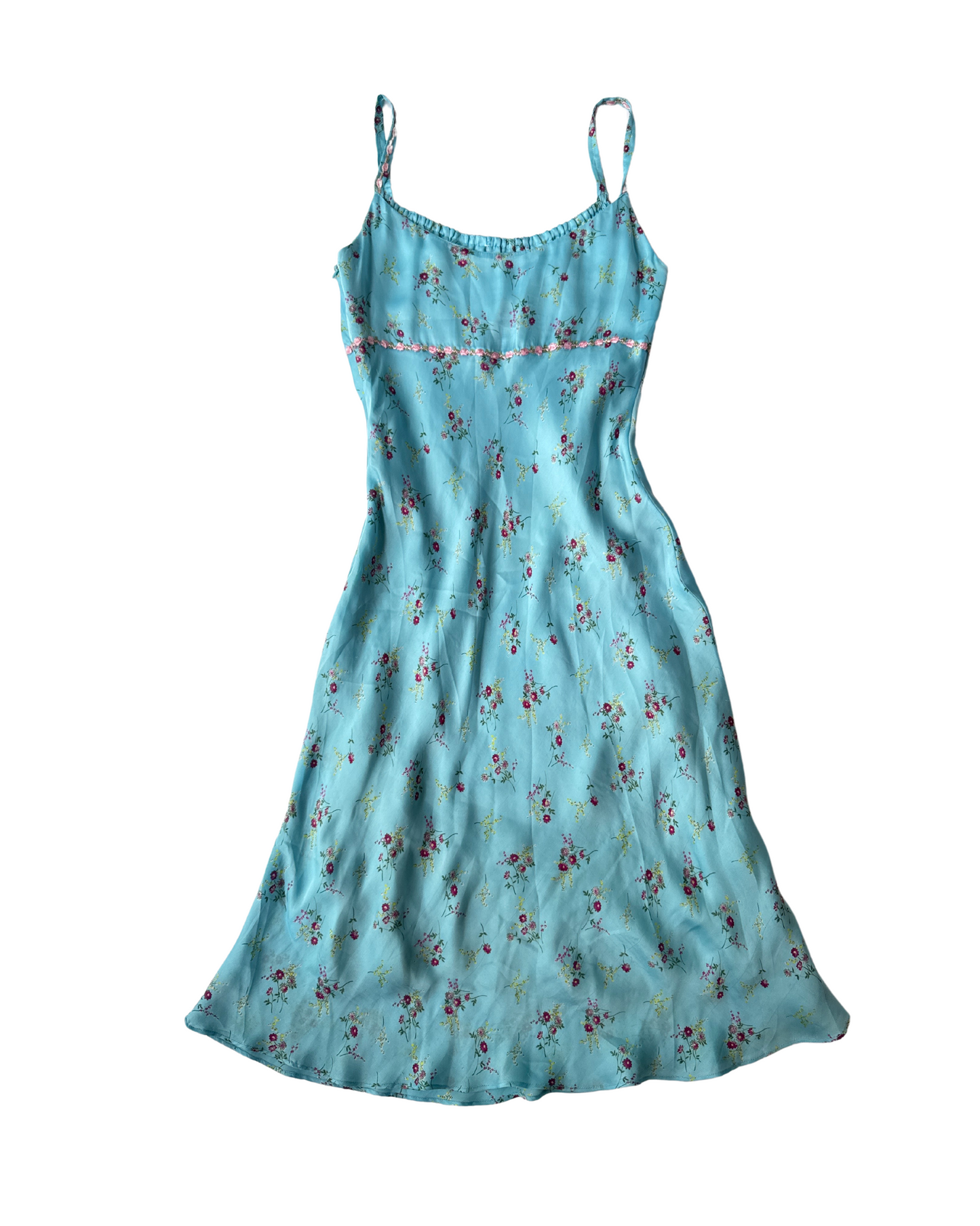 D30 Vintage Floral Blue & Pink Milkmaid Bias Dress