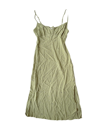 D5 Cotton On Rayon Green Floral Bias Cut Milkmaid Dress