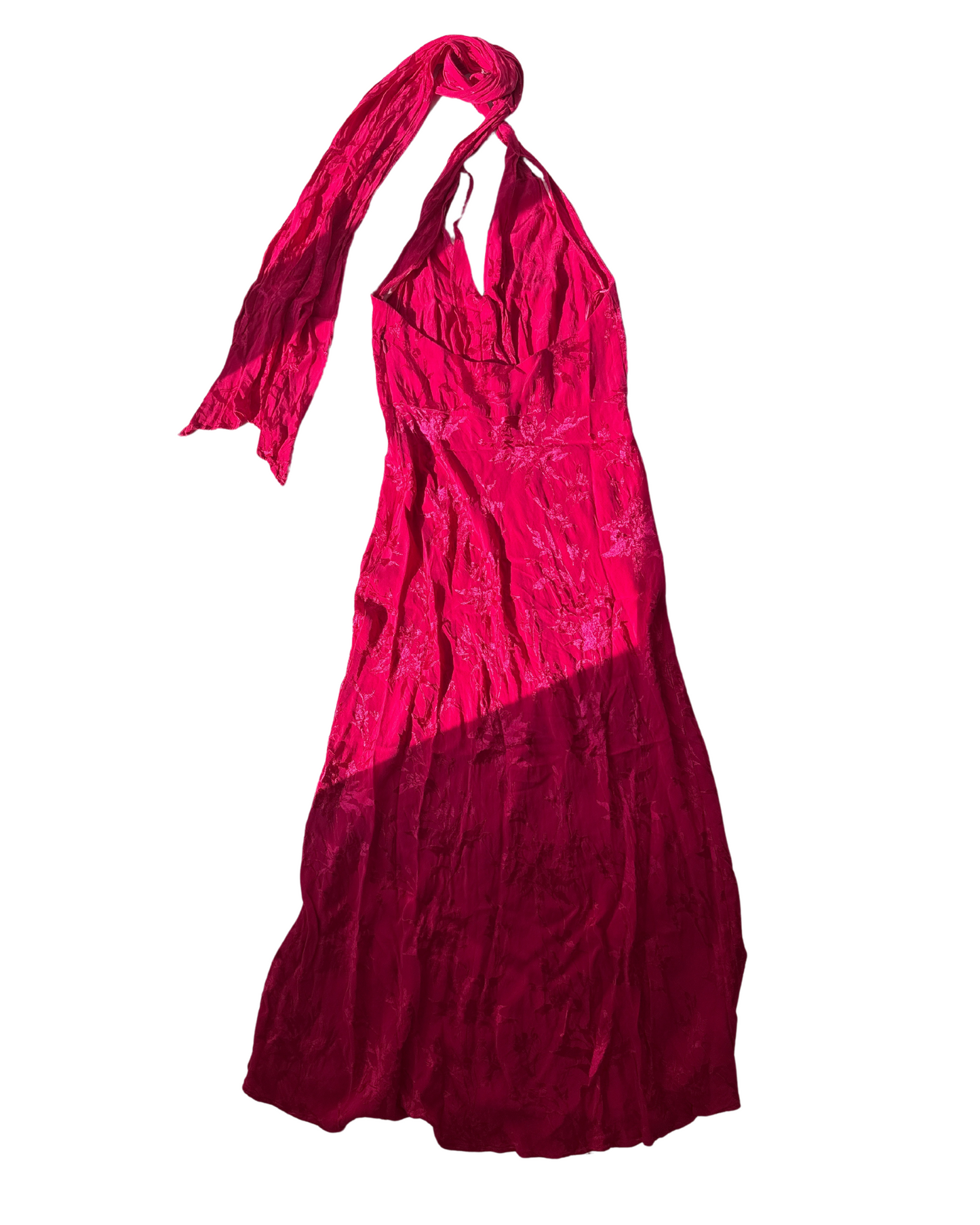 D25 Vintage Zara Magenta Pink Halter Backless Scarf Viscose Bias Cut Dress