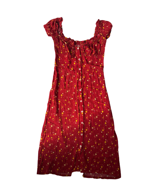 D24 Vintage Red Milkmaid Floral Dress