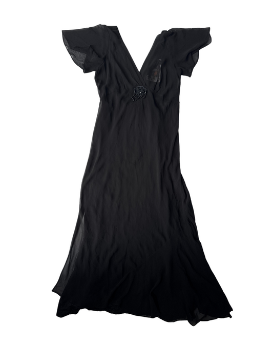 D32 Vintage Silk Black Bias Cut Dress