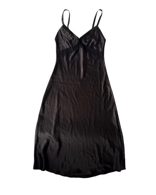 D15 Vintage Jones New York Black Silk Slip Bias Cut Dress