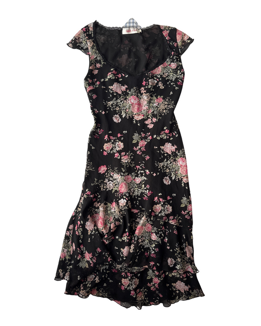 D42 Vintage Floral Pink Bias Cut Dress