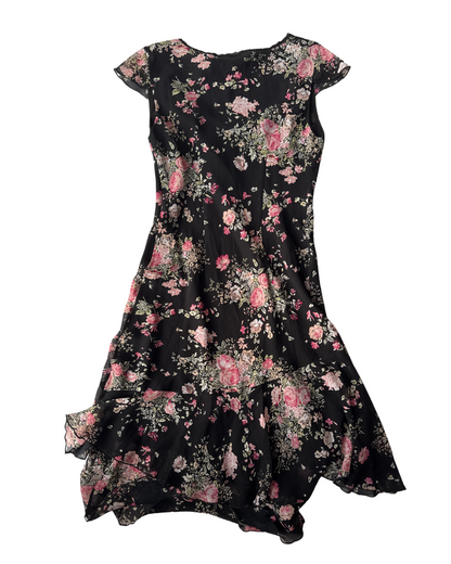 D42 Vintage Floral Pink Bias Cut Dress