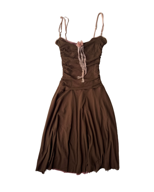 D12 Vintage Floral Brown & Pink Corset Dress