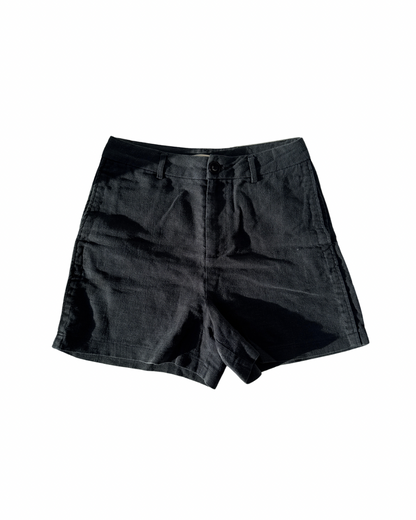 B15 Vintage Black Linen High Waist Shorts