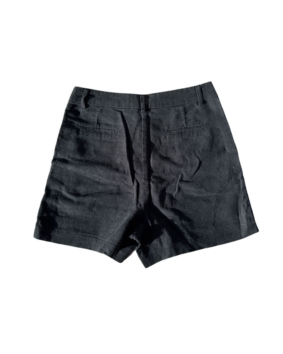 B15 Vintage Black Linen High Waist Shorts