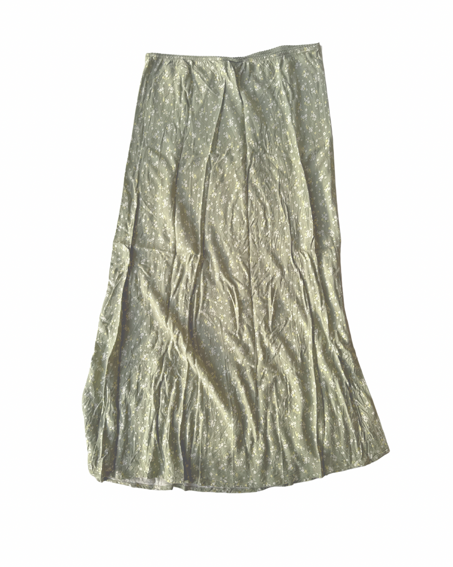 B10 Vintage Green Floral Bias Cut Skirt