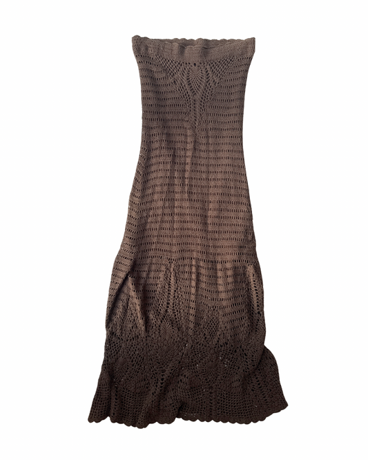 D35 Vintage Most Beautiful Brown Tube Crochet Dress