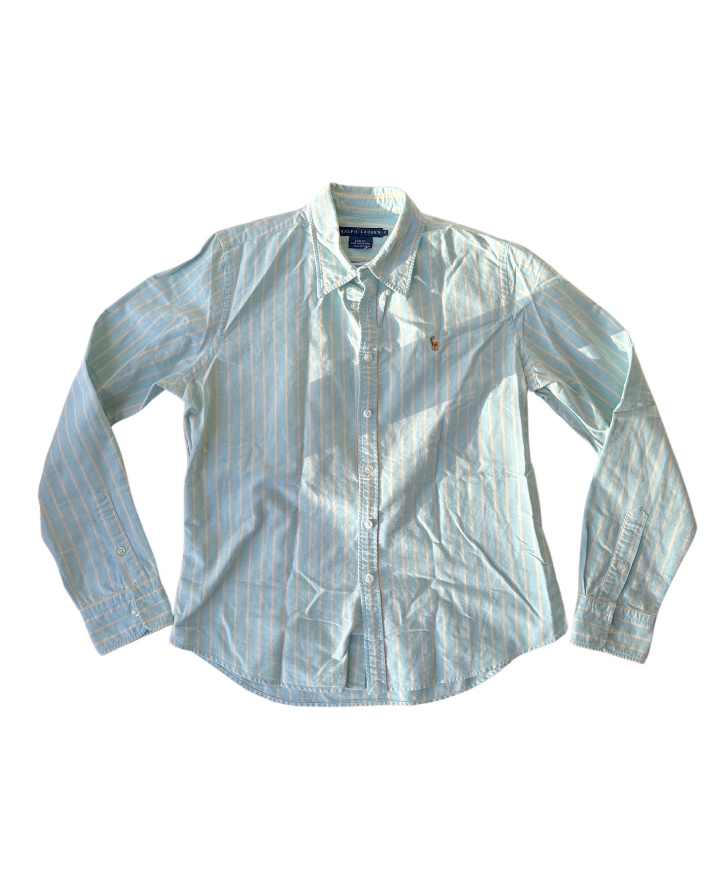 T55 Vintage Ralph Lauren Baby Blue Striped Button Down Polo