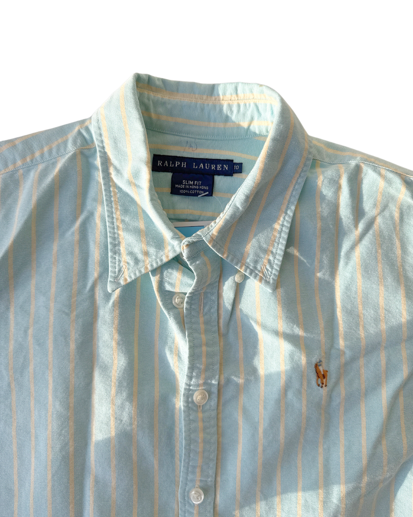 T55 Vintage Ralph Lauren Baby Blue Striped Button Down Polo