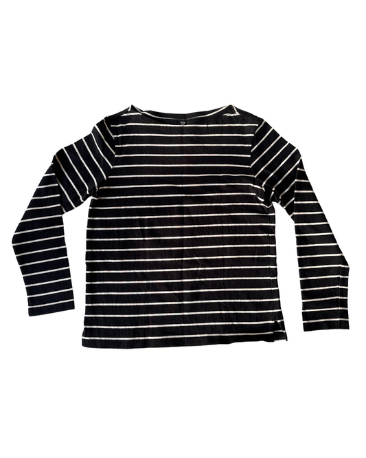 T28 Vintage Navy Blue Striped Boat Neck Top