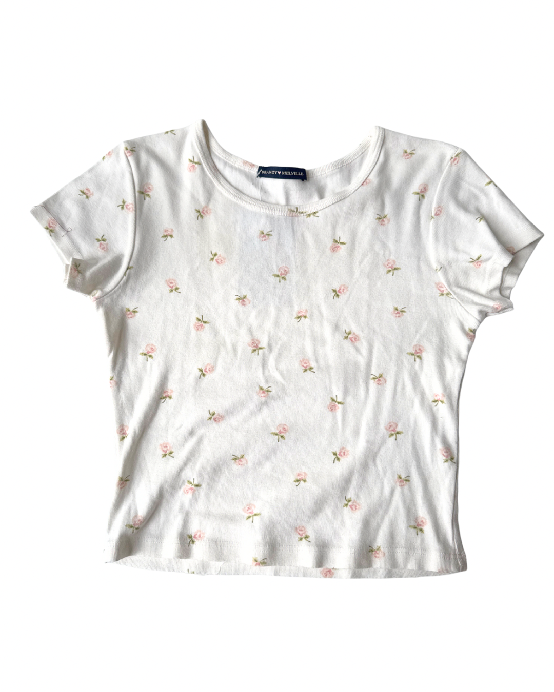 T37 Brandy Melville Rosette White Baby Tee