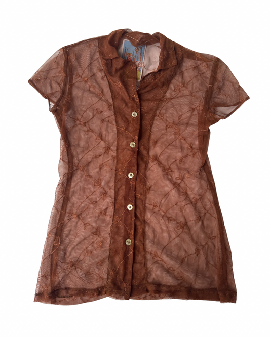 T46 Vintage Lace Brown See Through Top