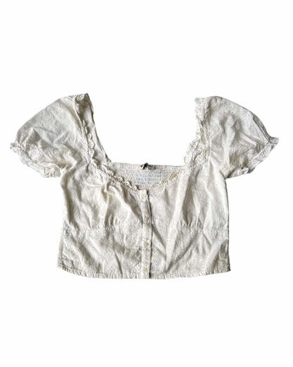 T36 Vintage White Eyelet Puff Sleeve Top