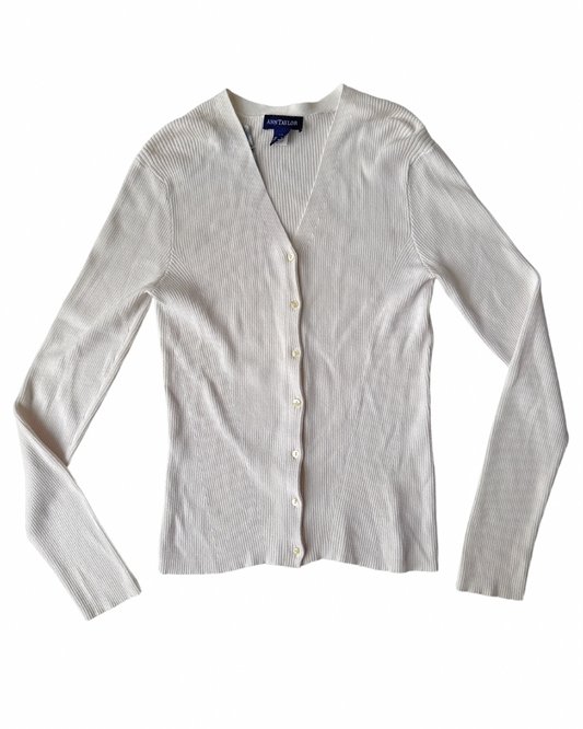 T03 Vintage Ann Taylor White Knit Cardigan