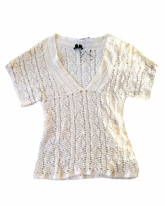 T30 Vintage Crochet White Butterfly Top