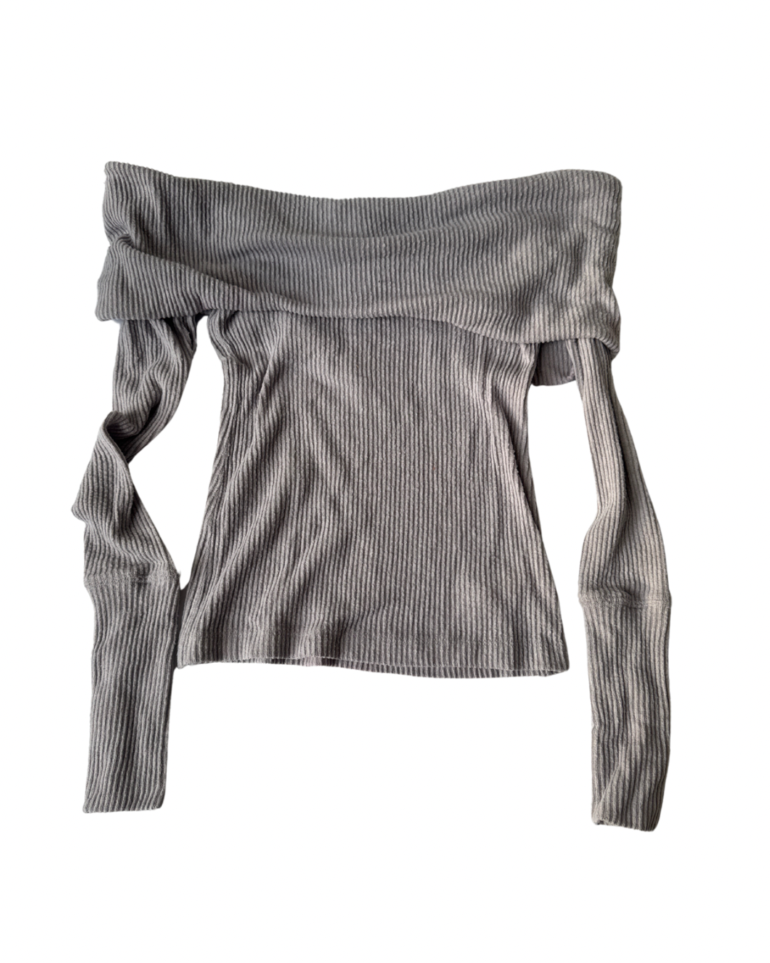 T15 Vintage Knit Gray Off Shoulder Top