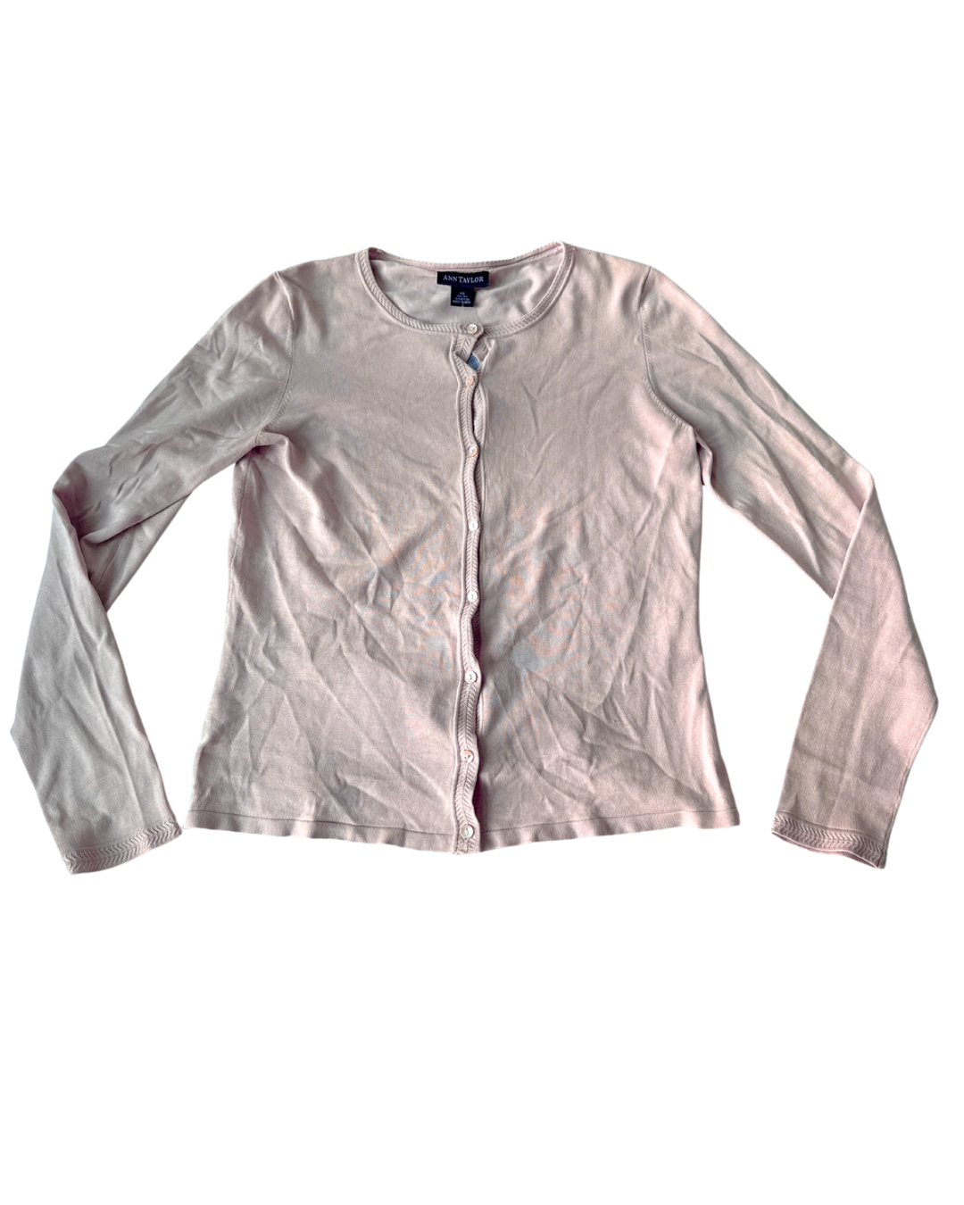 T01 Vintage Ann Taylor 100% Silk Blush Pink Cardigan