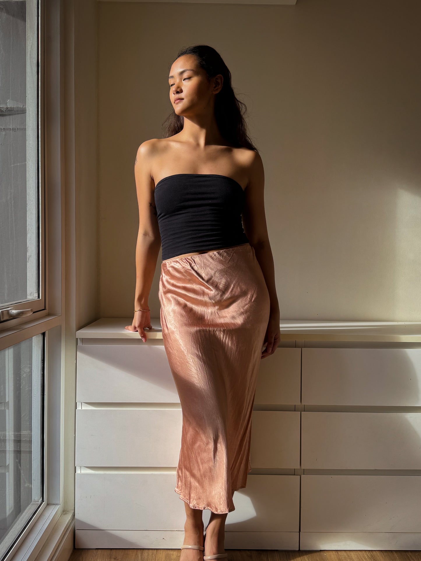 B07 Vintage Pink Silk Bias Cut Skirt